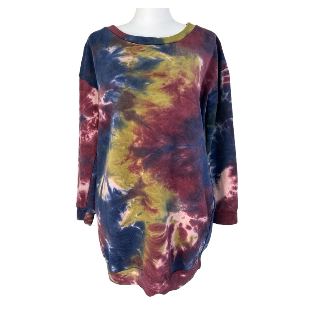 Vici Tie-Dye Tunic Length Sweatshirt Burgundy/Blue/Pink/Green Size S‎